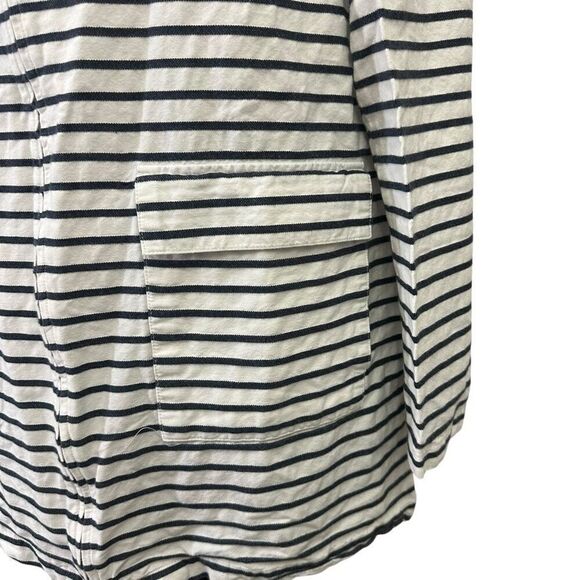 J. Jill Women’s Navy Striped Full Zip Mid Length oversized Cotton Jacket Xs - Picture 3 of 9